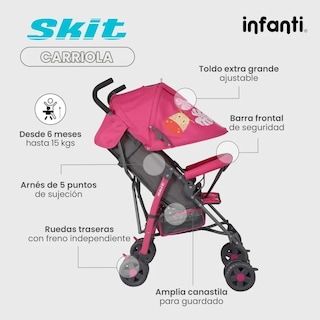 Foto 4 | Foto 4 | Carriola De Baston Infanti Skit Pink Safari Rosa Plegable Resistente Ligera