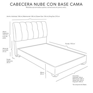 Foto 3 | Foto 3 | Cabecera Dicasa Nube Crema Queen Size + Base Cama + Almohada 2pack + Protector Cloud + Sábanas Softy + Edredón Homy