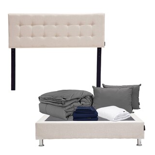 Foto 1 | Foto 1 | Cabecera Bilbao Dicasa Beige Claro Queen Size + Box Dicasa + Almohada 2pack + Protector Cloud + Sábanas Softy + Edredón Homy