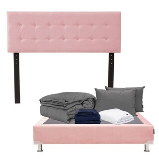 Foto 1 | Foto 1 | Cabecera Bilbao Dicasa Pink Matrimonial + Box Dicasa + Almohada 2pack + Protector Cloud + Sábanas Softy + Edredón Homy