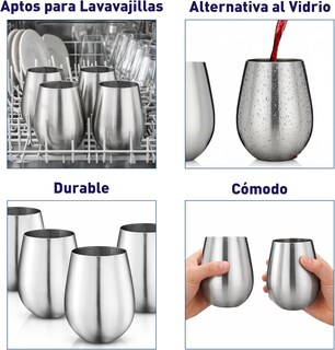 Foto 3 | Foto 3 | Juego De 4 Vasos De Acero Inoxidable Para Vino 15 Oz Bluelander