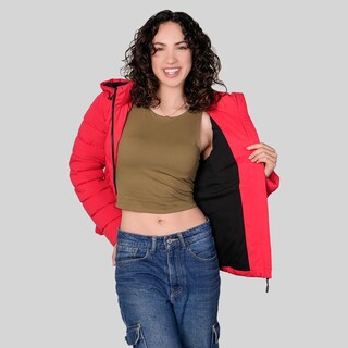 Foto 4 | Foto 4 | Chamarra Larga Capitonada Para Mujer Con Capucha Desmontable Greenlander Rojo