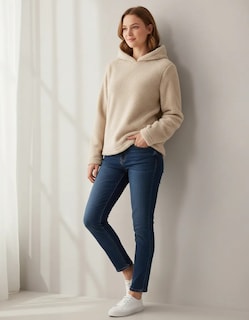 Foto 3 | Foto 3 | Hoodie Sudadera Tela Borrega Para Dama Con Capucha Genérica Modelo 714 Color Arena Talla Ch