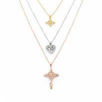 Set Triple Collar Moon & Self Triquetra Celta Baño Oro 18k