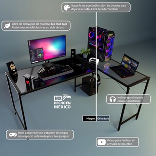 Foto 4 | Foto 4 | Escritorio Gamer AMBIENTIKA Modelo Lb Color Negro / Gris Oscuro 160x118 Cm Forma L