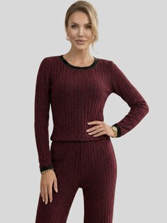 Foto 6 | Foto 6 | Conjunto 2 Piezas Blusa Manga Larga Y Pantalón Conj-090 Vino Ajuste Cómodo Sofisticado Para Mujer