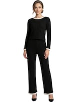 Conjunto 2 Piezas Blusa Manga Larga Y Pantalón Conj-090 Negro Ajuste Cómodo Sofisticado Para Mujer