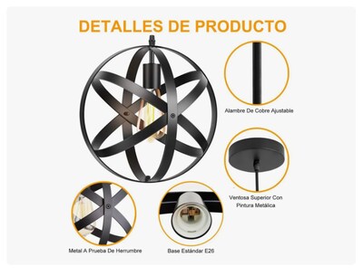 Foto 2 | Foto 2 | Iluminación Colgante Esférica Xtellar De Metal Industrial Rústico