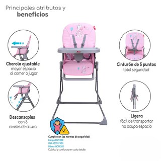 Foto 7 | Foto 7 | Silla Periquera D Bebe Light Ultra Compacta Ajustable Rosa