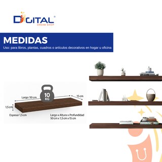 Foto 4 | Foto 4 | Kit 3 Repisas Flotantes Zovali Color Nogal Estantes Minimalista 50x15 Cm