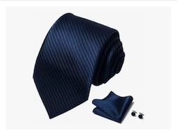 1 Set Corbata + Pañuelo + Mancuernillas Conjunto Para Hombre Modelo Azul