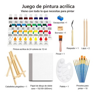 Foto 1 | Foto 1 | Kit De Pintura Acrílica Y Lienzos Pinceles Multicolor