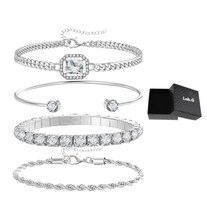 Pulseras Lab.g Para Mujer 4pzs Joyeria Plateada