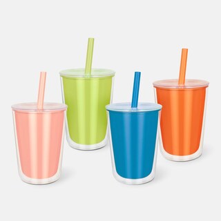 Foto 1 | Foto 1 | Paquete Con 10 Piezas De Vaso Promocional De Plástico Doble Pared Con Popote