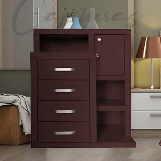 Foto 1 | Foto 1 | Cajonera Moderna Mdf 4 Cajones Puerta Con Chapa Nogal Anayanzy Reinicia 21 Muebles