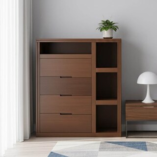 Foto 1 | Foto 1 | Cajonera Moderna De 4 Cajones 3 Entrepaños Laterales Nogal Jade Reinicia 21 Muebles