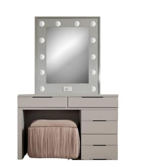 Foto 1 | Foto 1 | Tocador Vanity Moderno Con Focos Espejo Camerino Gris Hollywood Reinicia 21 Muebles