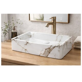 Foto 3 | Foto 3 | Lavabo Ceramico Diseño Rayado Marmol Blanco Rectangular