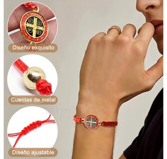 Foto 4 | Foto 4 | Pulsera Tejida Medalla San Benito 2pz Rojo Negra