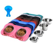 Bowls Para Mascotas Hubulk Rosado Acero Inoxidable Antideslizantes Con Tapete De Silicona Para Perro