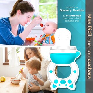 Foto 8 | Foto 8 | Chupón Para Fruta Y Papilla Con Seguro Y Tapa Dibujos Animados Azul Blanco Libre De Bpa