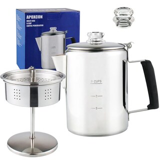 Foto 1 | Foto 1 | Cafetera Apoxcon Plata De Acero Inoxidable Con Pomos De Vidrio Borosilicato Para Estufa Y Camping 9