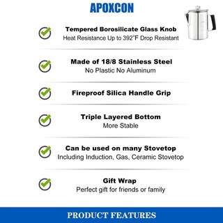 Foto 2 | Foto 2 | Cafetera Apoxcon Plata De Acero Inoxidable Con Pomos De Vidrio Borosilicato Para Estufa Y Camping 9