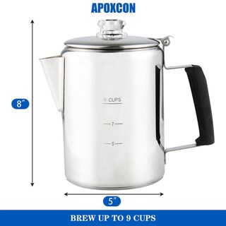 Foto 8 | Foto 8 | Cafetera Apoxcon Plata De Acero Inoxidable Con Pomos De Vidrio Borosilicato Para Estufa Y Camping 9