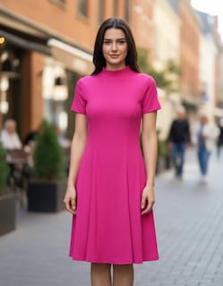 Foto 1 | Foto 1 | Vestido Casual Cuello Alto Rib Manga Corta Para Dama Genérica Modelo 66003 Color Fiusha Talla Ch