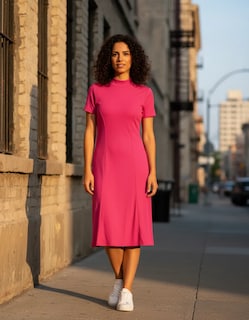 Foto 3 | Foto 3 | Vestido Casual Cuello Alto Rib Manga Corta Para Dama Genérica Modelo 66003 Color Fiusha Talla Ch