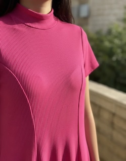 Foto 4 | Foto 4 | Vestido Casual Cuello Alto Rib Manga Corta Para Dama Genérica Modelo 66003 Color Fiusha Talla Ch