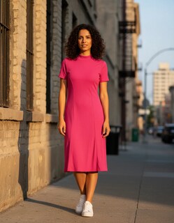 Foto 3 | Foto 3 | Vestido Casual Cuello Alto Rib Manga Corta Para Dama Genérica Modelo 66003 Color Fiusha Talla Ch