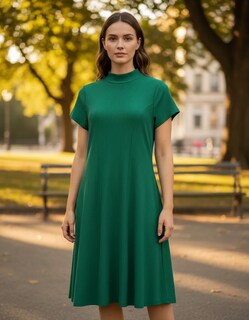 Foto 1 | Foto 1 | Vestido Casual Cuello Alto Rib Manga Corta Para Dama Genérica Modelo 66003 Color Verde Talla Ch