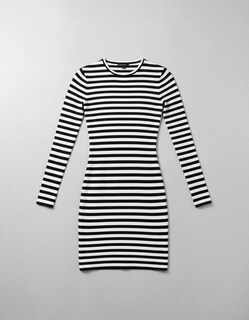 Foto 5 | Foto 5 | Vestido Casual De Dama Rib Rayas Manga Larga Rayas Moderno Genérica Modelo 60001 Color Blanco/negro Talla Ch