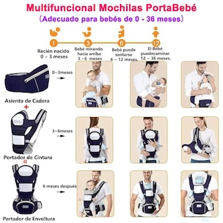 Foto 7 | Foto 7 | Cangurera Ergonómica Para Bebé Con Asiento De Cadera Transpirable Y Multifuncional