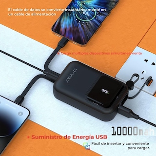 Foto 3 | Foto 3 | Power Bank Celularte U-volt 10 000 Mah Negro Con Cables Integrados Y Carga Rápida 22.5w Para Iphone