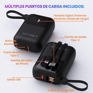 Foto 7 | Foto 7 | Power Bank Celularte U-volt 10 000 Mah Negro Con Cables Integrados Y Carga Rápida 22.5w Para Iphone