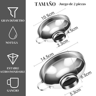 Foto 7 | Foto 7 | Juego De Embudos Acero Inoxidable Boca Ancha Grado Alimenticio Con Asa Para Conservas En Cocina