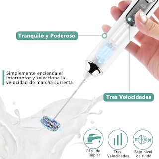 Foto 5 | Foto 5 | Espumador De Leche Eléctrico Blanco Recargable Con 2 Batidores Y 3 Velocidades