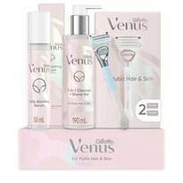 Kit De Aseo Íntimo Gillette Venus 2 Recambios Maquinilla Limpiador 2 En 1 Gel De Afeitado Y Suero