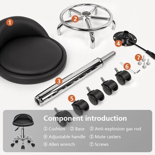 Foto 2 | Foto 2 | Taburete De Cuero Artificial Kktoner Negro Giratorio Con Respaldo Y Ruedas Para Spa Tatuaje Y Masaje