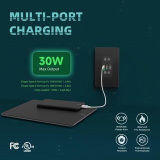 Foto 7 | Foto 7 | Topeler Toma De Corriente De Pared Usb C Negra 30w 6.0 Amperios Toma Eléctrica De Carga De Alta Vel