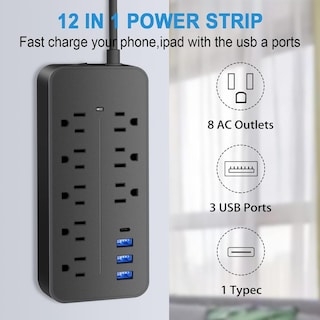 Foto 7 | Foto 7 | Boparte Usb Multicontacto Regleta De 1 2 M 8 Salidas 3 Puertos De Carga Usb (5 V / 2 A) 1 Puert