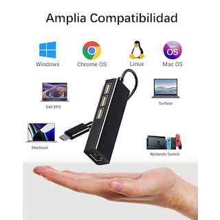 Foto 4 | Foto 4 | Adaptador Ethernet Usb C Yrtrgj En Gris Gigabit Rj45 10gbps 4 En 1 Para Macbook Surface Pro Window