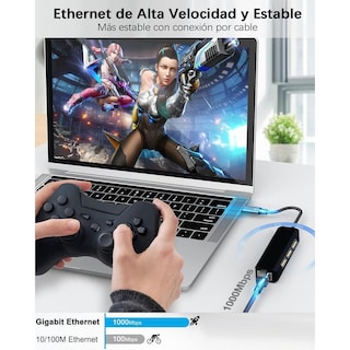 Foto 8 | Foto 8 | Adaptador Ethernet Usb C Yrtrgj En Gris Gigabit Rj45 10gbps 4 En 1 Para Macbook Surface Pro Window