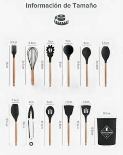 Foto 2 | Foto 2 | Set De Utensilios De Cocina Xtellar 12 Piezas De Silicona Grado Alimenticio Con Organizador Negro