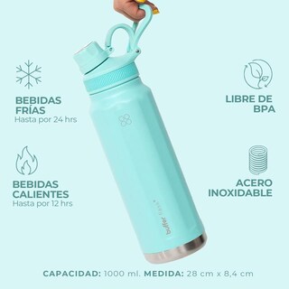 Foto 7 | Foto 7 | Termo De Acero Inoxidable Buffer Flask Turquesa Antigoteo De 1000 Ml