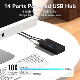 Foto 7 | Foto 7 | Hub Usb Sentank Negro Con 14 Puertos Y Carga Rápida