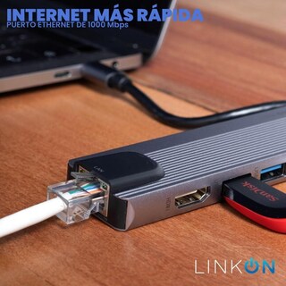 Foto 5 | Foto 5 | Hub Usb C Linkon Negro 4k Hdmi Ethernet 1000 Mbps Y Carga Rápida 87w 5 En 1