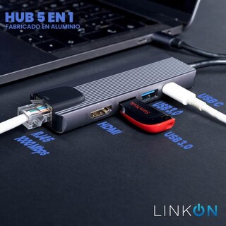 Foto 6 | Foto 6 | Hub Usb C Linkon Negro 4k Hdmi Ethernet 1000 Mbps Y Carga Rápida 87w 5 En 1